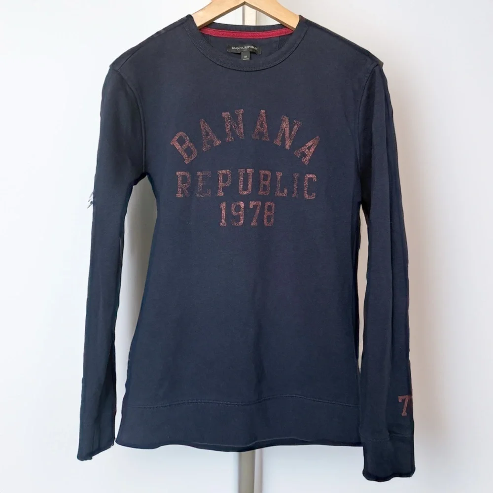 Banana Republic Men's Blue Crewneck Sweatshirt M Graphic Print Logo Casual